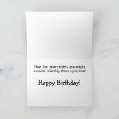 ティール(緑がかった色)おもしろい顔とユニブロー誕生日 カード (内部)