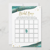 ティール(緑がかった色)およびのどの金ゴールドのGeodeのブライダルシャワーのビンゴのゲーム 招待状 (正面)