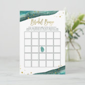 ティール(緑がかった色)およびのどの金ゴールドのGeodeのブライダルシャワーのビンゴのゲーム 招待状 (スタンド正面)