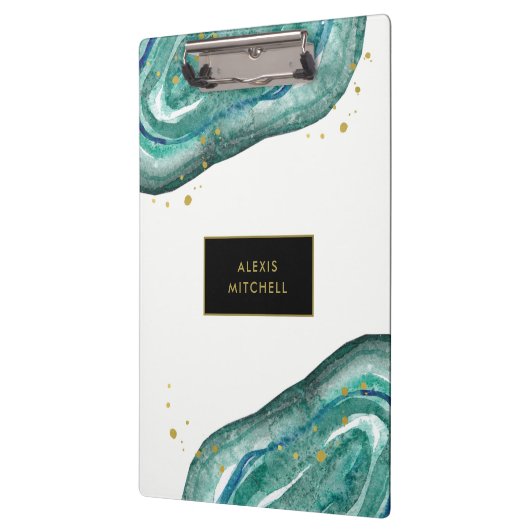 ティール(緑がかった色)およびのどの金ゴールドGeode クリップボード (左)