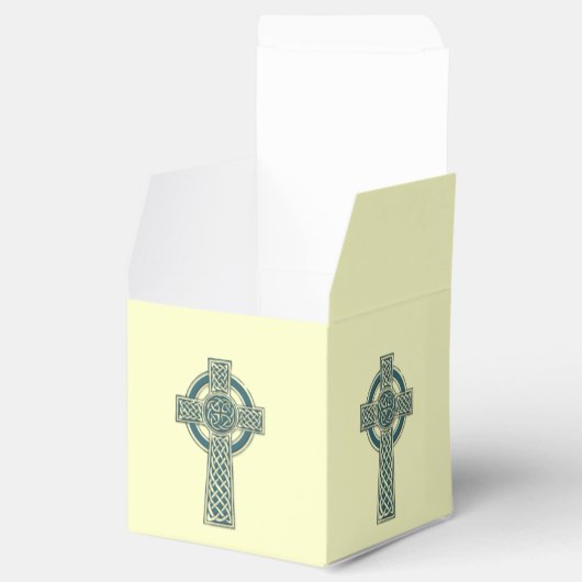 ティール(緑がかった色)およびアイボリーの結婚式の引き出物箱のケルト十字 フェイバーボックス (オープン)