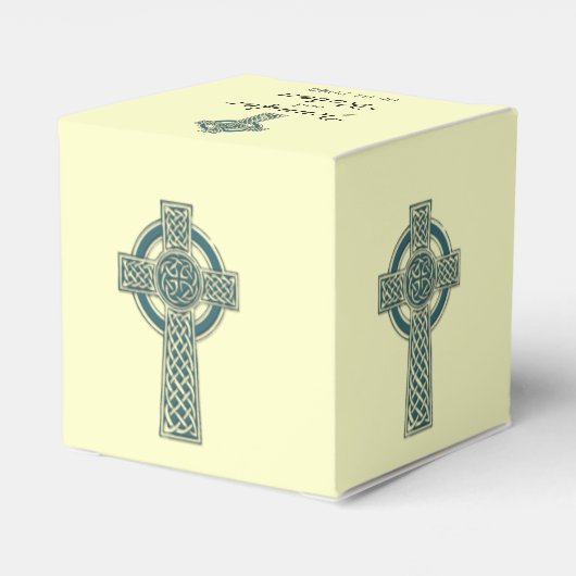 ティール(緑がかった色)およびアイボリーの結婚式の引き出物箱のケルト十字 フェイバーボックス (裏面サイド)