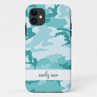 ティール（緑がかった色）およびアクアマリンの都市Camoflageパターン iPhone 11 ケース