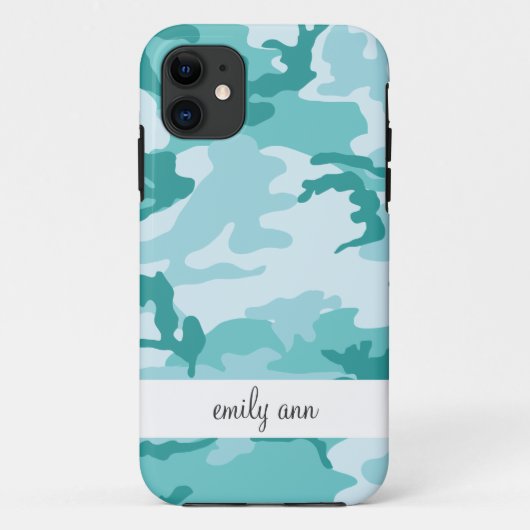 ティール（緑がかった色）およびアクアマリンの都市Camoflageパターン Case-Mate iPhoneケース (裏面)
