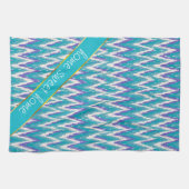 ティール（緑がかった色）およびアメジストイカットジグザグパターン キッチンタオル (横)