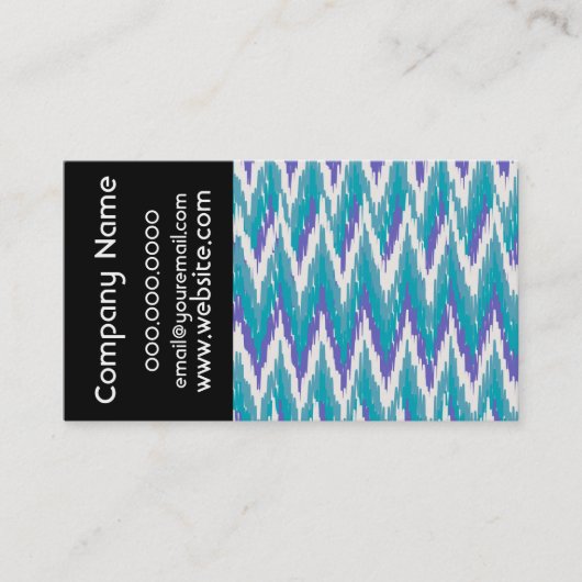 ティール(緑がかった色)およびアメジストイカットジグザグパターン 名刺 (正面)