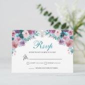 ティール(緑がかった色)およびアーカイブフローラRSVPエンクロージャカード 出欠カード (スタンド正面)