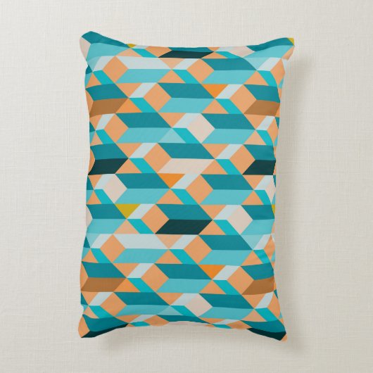 ティール(緑がかった色)およびオレンジ形パターン アクセントクッション (裏面(縦))