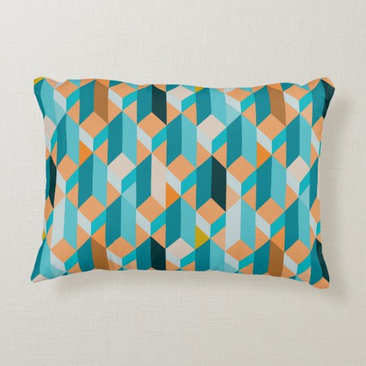 ティール(緑がかった色)およびオレンジ形パターン アクセントクッション (裏面)