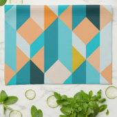 ティール(緑がかった色)およびオレンジ形パターン キッチンタオル (折り畳み)