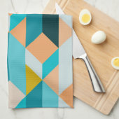 ティール(緑がかった色)およびオレンジ形パターン キッチンタオル (四つ折り)