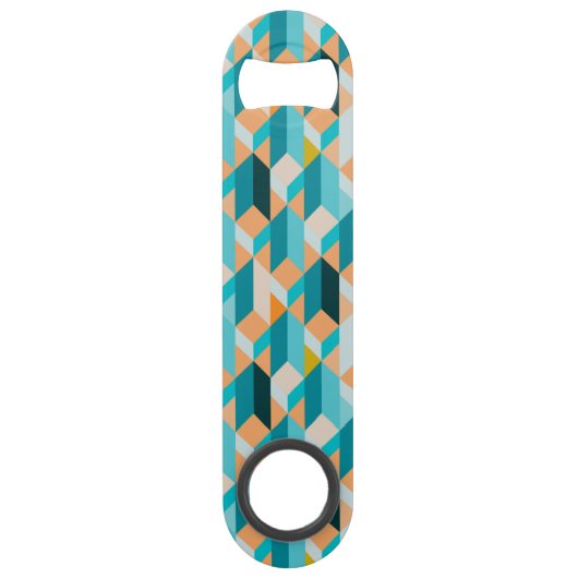 ティール（緑がかった色）およびオレンジ形パターン スピード栓抜き (正面)