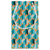 ティール(緑がかった色)およびオレンジ形パターン スモールペーパーバッグ (裏面)