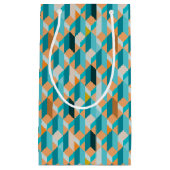 ティール(緑がかった色)およびオレンジ形パターン スモールペーパーバッグ (正面)