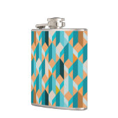 ティール(緑がかった色)およびオレンジ形パターン フラスク (左)