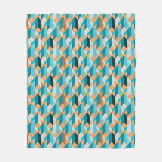 ティール(緑がかった色)およびオレンジ形パターン フリースブランケット (正面)
