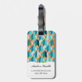 ティール(緑がかった色)およびオレンジ形パターン ラゲッジタグ (裏面縦)