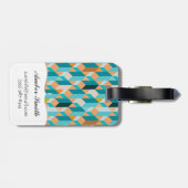 ティール(緑がかった色)およびオレンジ形パターン ラゲッジタグ (裏面横)