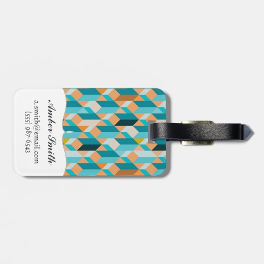 ティール(緑がかった色)およびオレンジ形パターン ラゲッジタグ (裏面横)