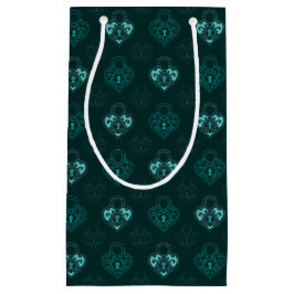 ティール（緑がかった色）およびカーボンロックハートパターン（の模様が）ある抱き枕 スモールペーパーバッグ