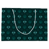 ティール（緑がかった色）およびカーボンロックハート パターン（の模様が）ある ラージペーパーバッグ (裏面)