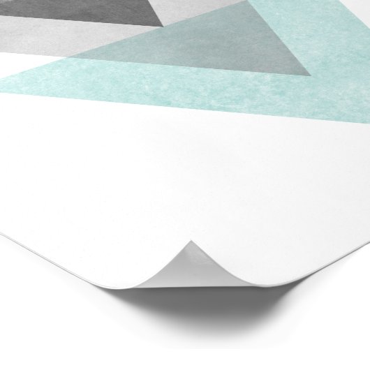 ティール(緑がかった色)およびグレー三角形の幾何学的プリント ポスター (角)