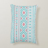 ティール(緑がかった色)およびピンクのアステカな種族パターン アクセントクッション (裏面(縦))