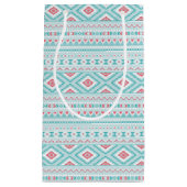 ティール（緑がかった色）およびピンクのアステカな種族パターン スモールペーパーバッグ (正面)