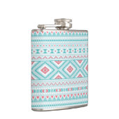 ティール(緑がかった色)およびピンクのアステカな種族パターン フラスク (右)