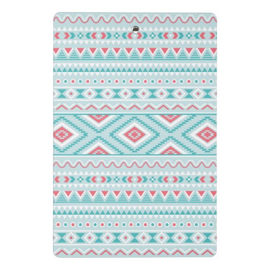 ティール(緑がかった色)およびピンクのアステカな種族パターン ミニクリップボード (裏面)