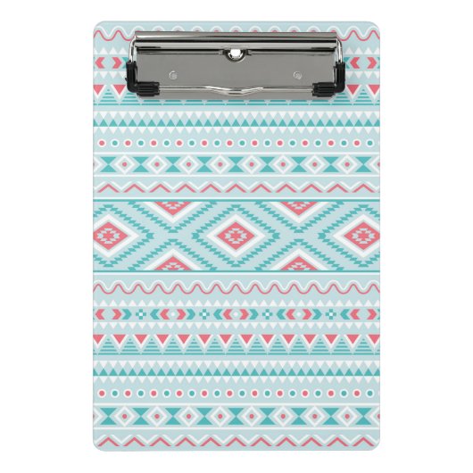 ティール(緑がかった色)およびピンクのアステカな種族パターン ミニクリップボード (正面)
