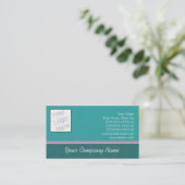 ティール（緑がかった色）およびピンクのシンプル 名刺 (スタンド正面)