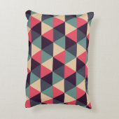 ティール（緑がかった色）およびピンクの三角形パターン アクセントクッション (裏面(縦))