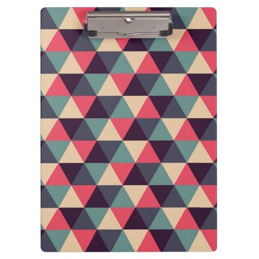 ティール（緑がかった色）およびピンクの三角形パターン クリップボード (正面)