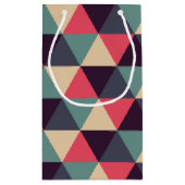 ティール（緑がかった色）およびピンクの三角形パターン スモールペーパーバッグ (裏面)