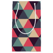 ティール（緑がかった色）およびピンクの三角形パターン スモールペーパーバッグ (正面)