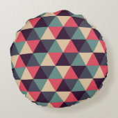 ティール(緑がかった色)およびピンクの三角形パターン ラウンドクッション (裏面)