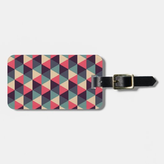 ティール(緑がかった色)およびピンクの三角形パターン ラゲッジタグ (正面横)