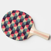 ティール（緑がかった色）およびピンクの三角形パターン 卓球ラケット (横)