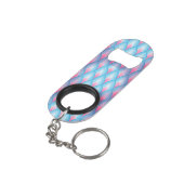 ティール（緑がかった色）およびピンクの花弁パターン キーホルダー栓抜き (裏面アングル)