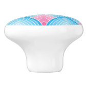 ティール（緑がかった色）およびピンクの花弁パターン セラミックノブ (側面)