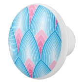 ティール（緑がかった色）およびピンクの花弁パターン セラミックノブ (右)