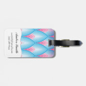 ティール（緑がかった色）およびピンクの花弁パターン ラゲッジタグ (裏面横)