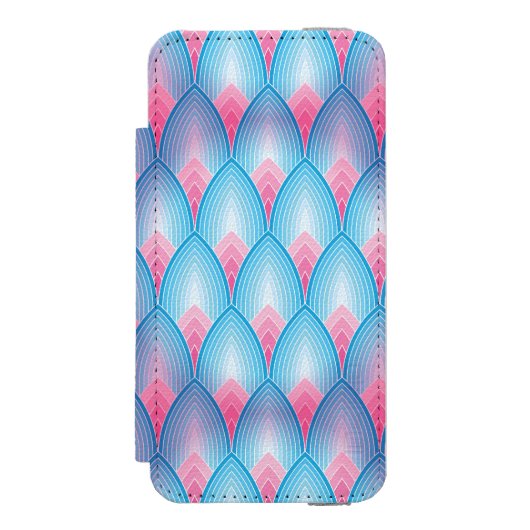 ティール(緑がかった色)およびピンクの花弁パターン INCIPIO iPhoneウォレットケース (フォリオ 正面)