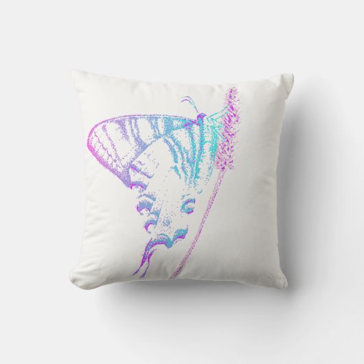 ティール（緑がかった色）およびピンクの蝶投球のクッション クッション (正面)