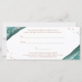 ティール(緑がかった色)およびフェイクバラ金ゴールドGeode |商品券 (裏面)