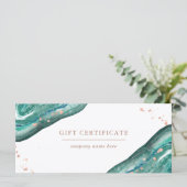 ティール(緑がかった色)およびフェイクバラ金ゴールドGeode |商品券 (スタンド正面)