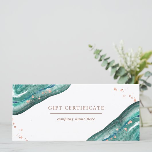 ティール（緑がかった色）およびフェイクバラ金ゴールドGeode |商品券 (スタンド正面)