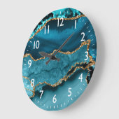 ティール(緑がかった色)およびフェイク金ゴールドグリッターマーブルゲート ラージ壁時計 (傾斜)
