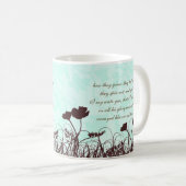 ティール(緑がかった色)およびブラウンはユリをキリスト教の引用文と考慮します コーヒーマグカップ (正面右)